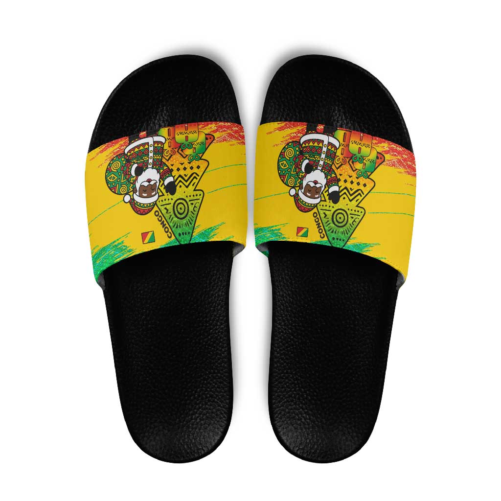 Congo Christmas Slide Sandals with African Santa Tribal Tree and Colorful Gift Design - Wonder Print Shop