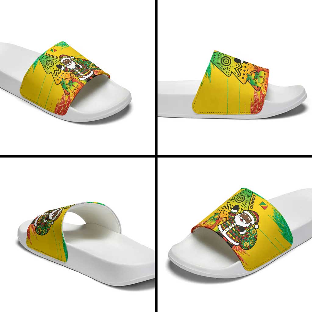 Congo Christmas Slide Sandals with African Santa Tribal Tree and Colorful Gift Design - Wonder Print Shop