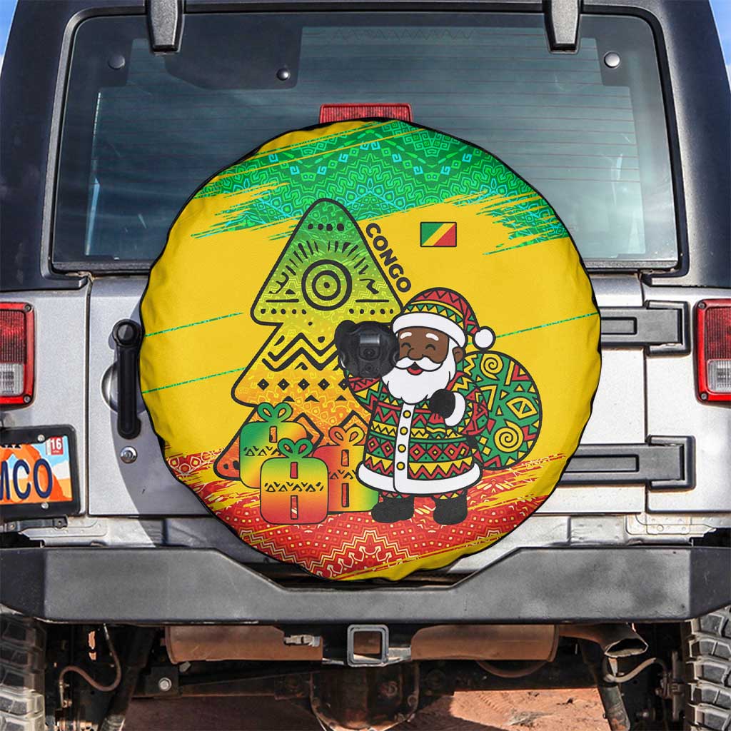 Congo Christmas Spare Tire Cover with African Santa Tribal Tree and Colorful Gift Design - Wonder Print Shop