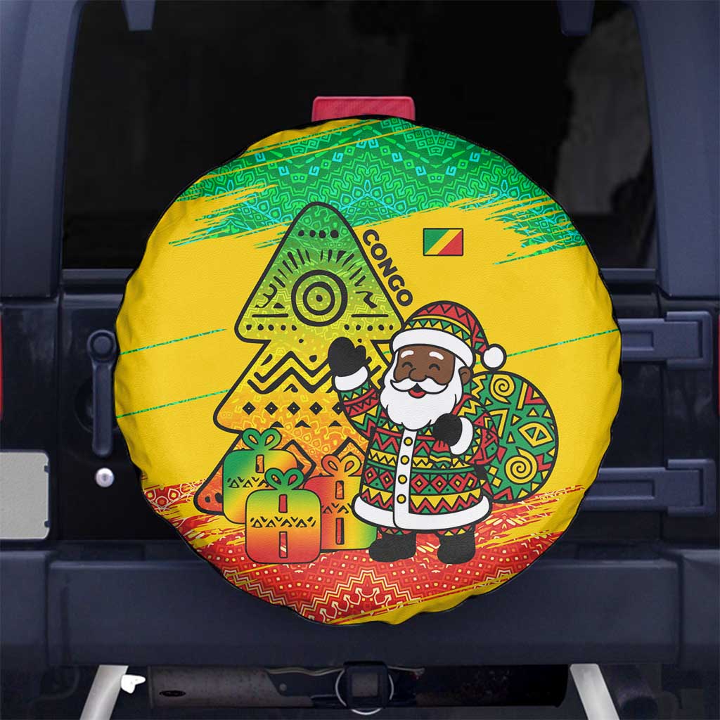 Congo Christmas Spare Tire Cover with African Santa Tribal Tree and Colorful Gift Design - Wonder Print Shop