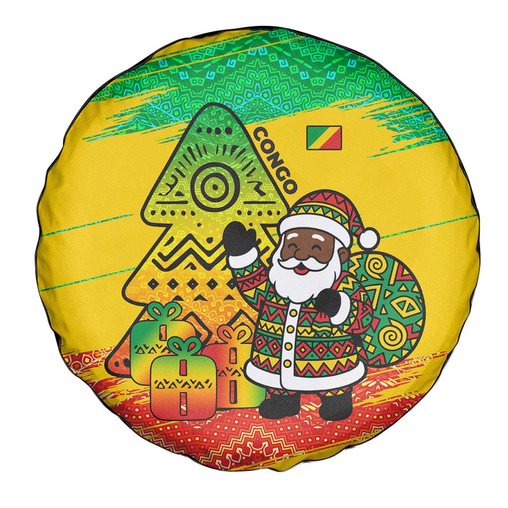 Congo Christmas Spare Tire Cover with African Santa Tribal Tree and Colorful Gift Design - Wonder Print Shop