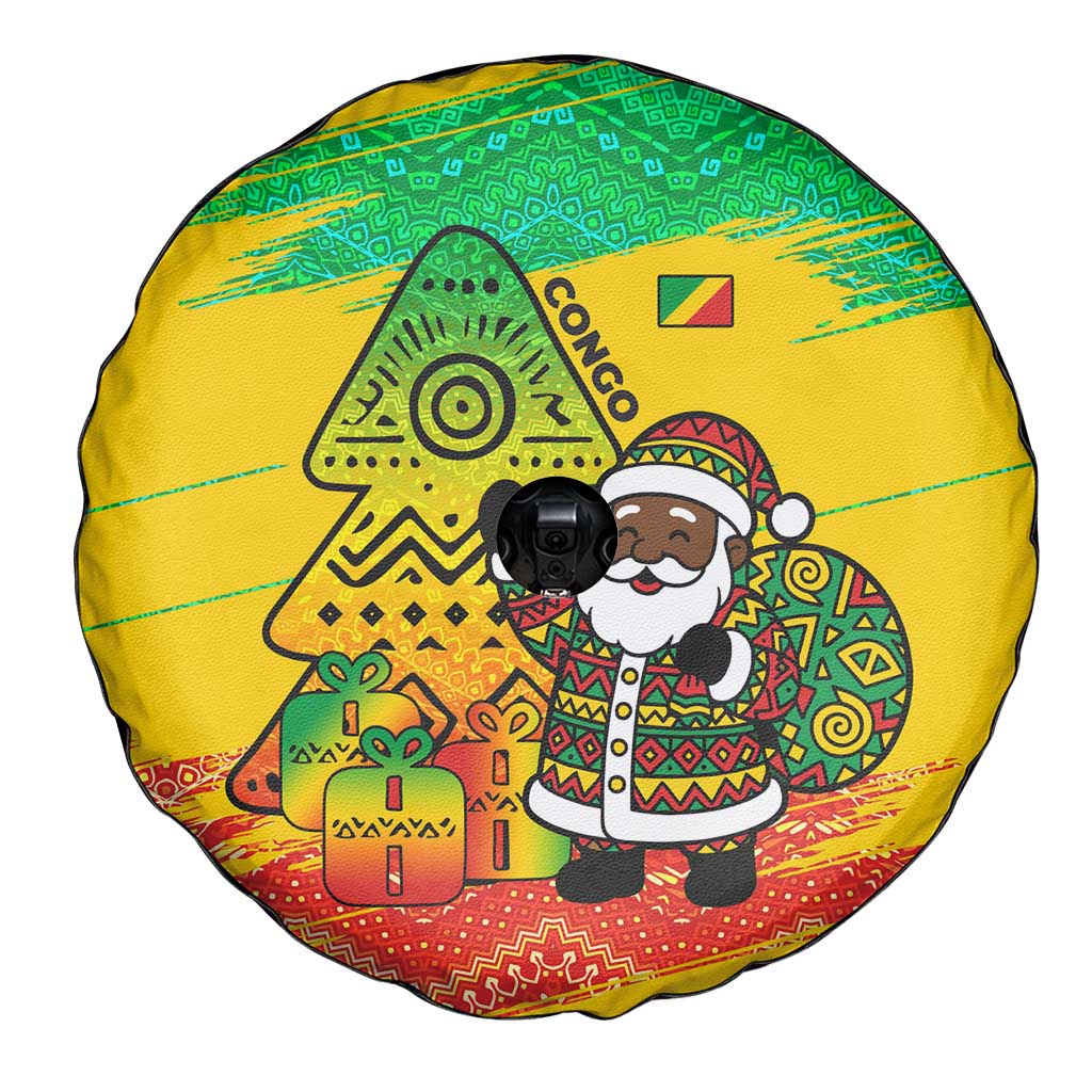 Congo Christmas Spare Tire Cover with African Santa Tribal Tree and Colorful Gift Design - Wonder Print Shop