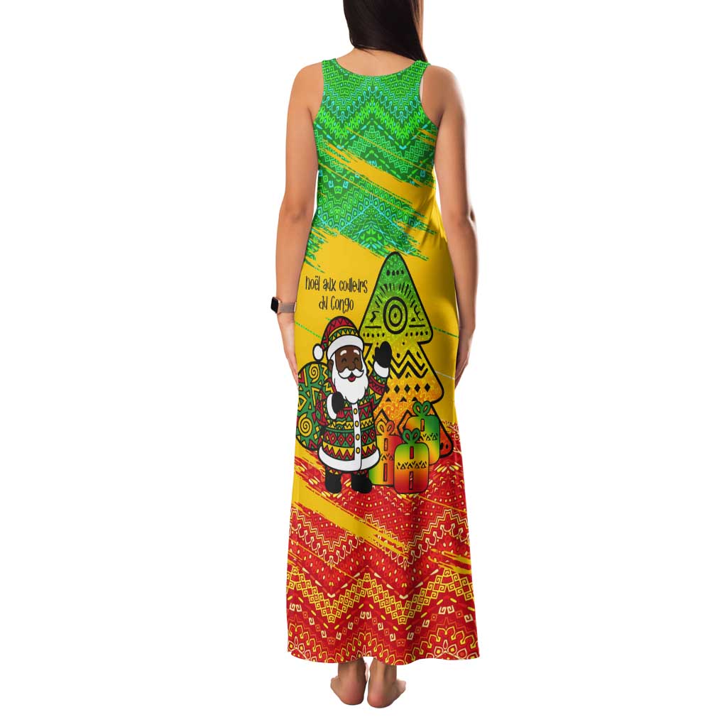 Congo Christmas Tank Maxi Dress with African Santa Tribal Tree and Colorful Gift Design - Wonder Print Shop