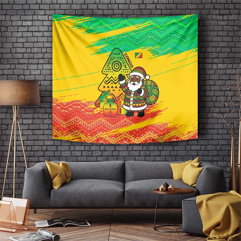 Congo Christmas Tapestry with African Santa Tribal Tree and Colorful Gift Design - Wonder Print Shop