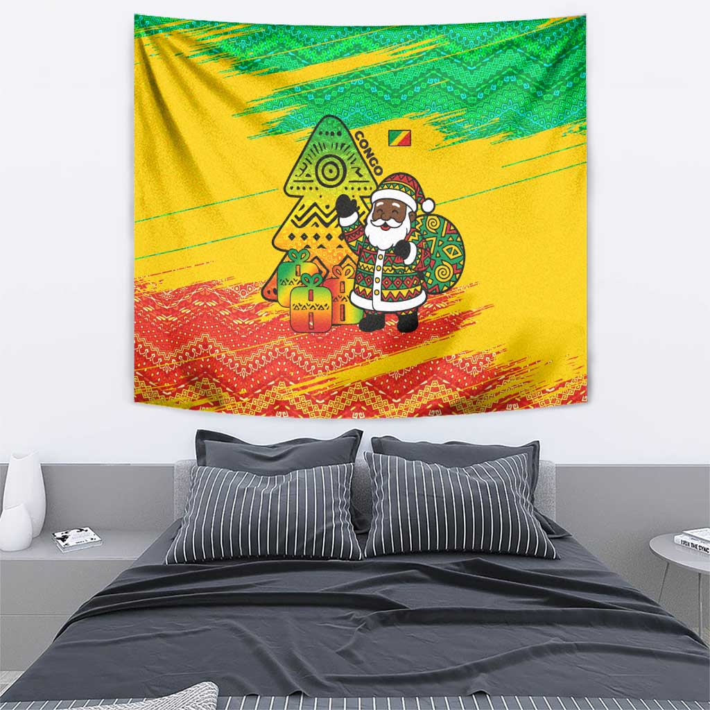 Congo Christmas Tapestry with African Santa Tribal Tree and Colorful Gift Design - Wonder Print Shop