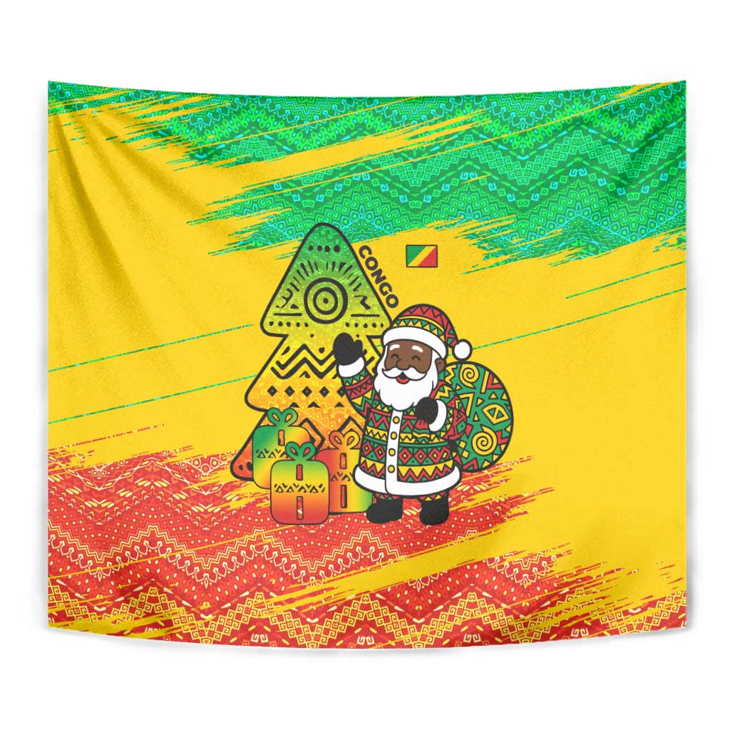 Congo Christmas Tapestry with African Santa Tribal Tree and Colorful Gift Design - Wonder Print Shop