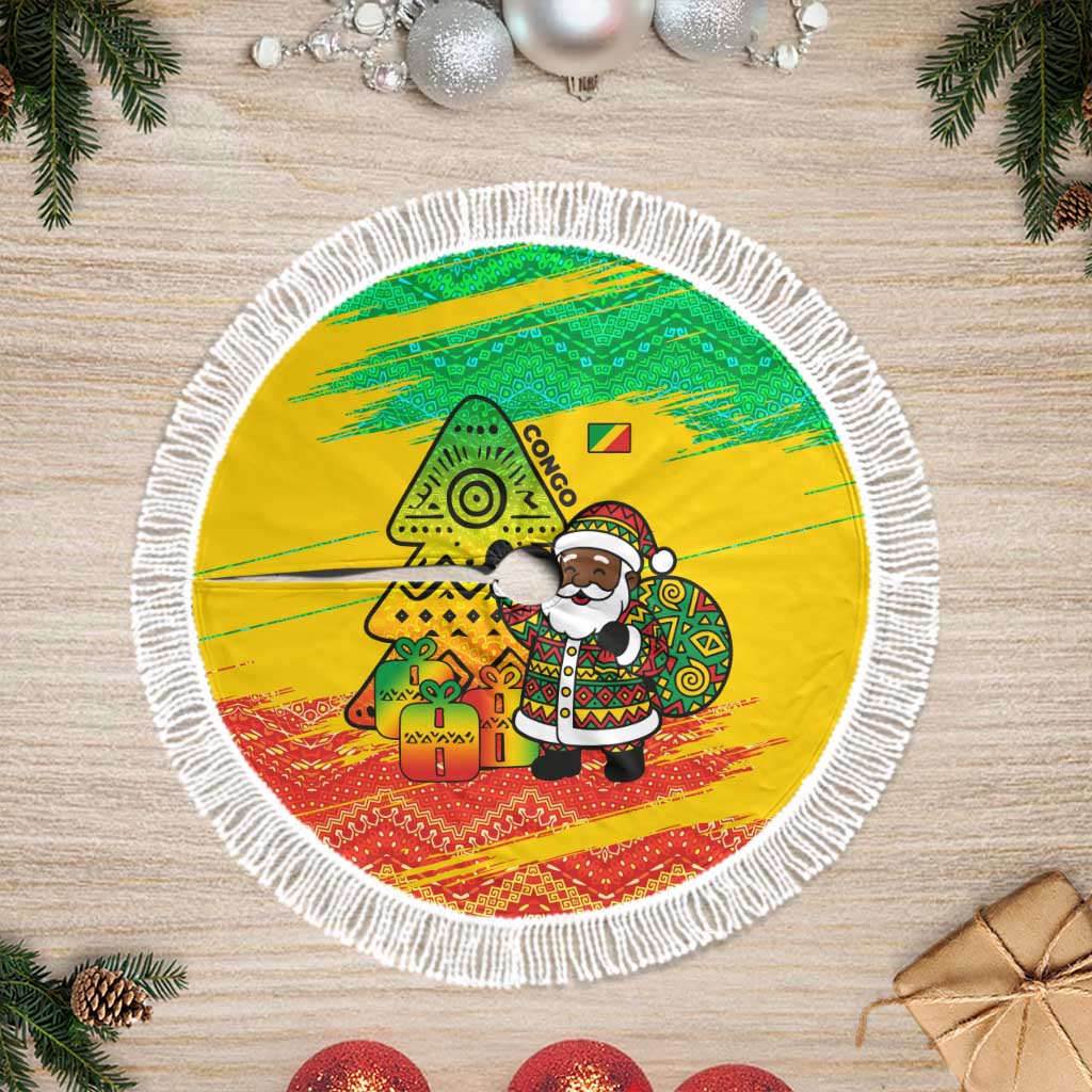 Congo Christmas Tree Skirt with African Santa Tribal Tree and Colorful Gift Design - Wonder Print Shop
