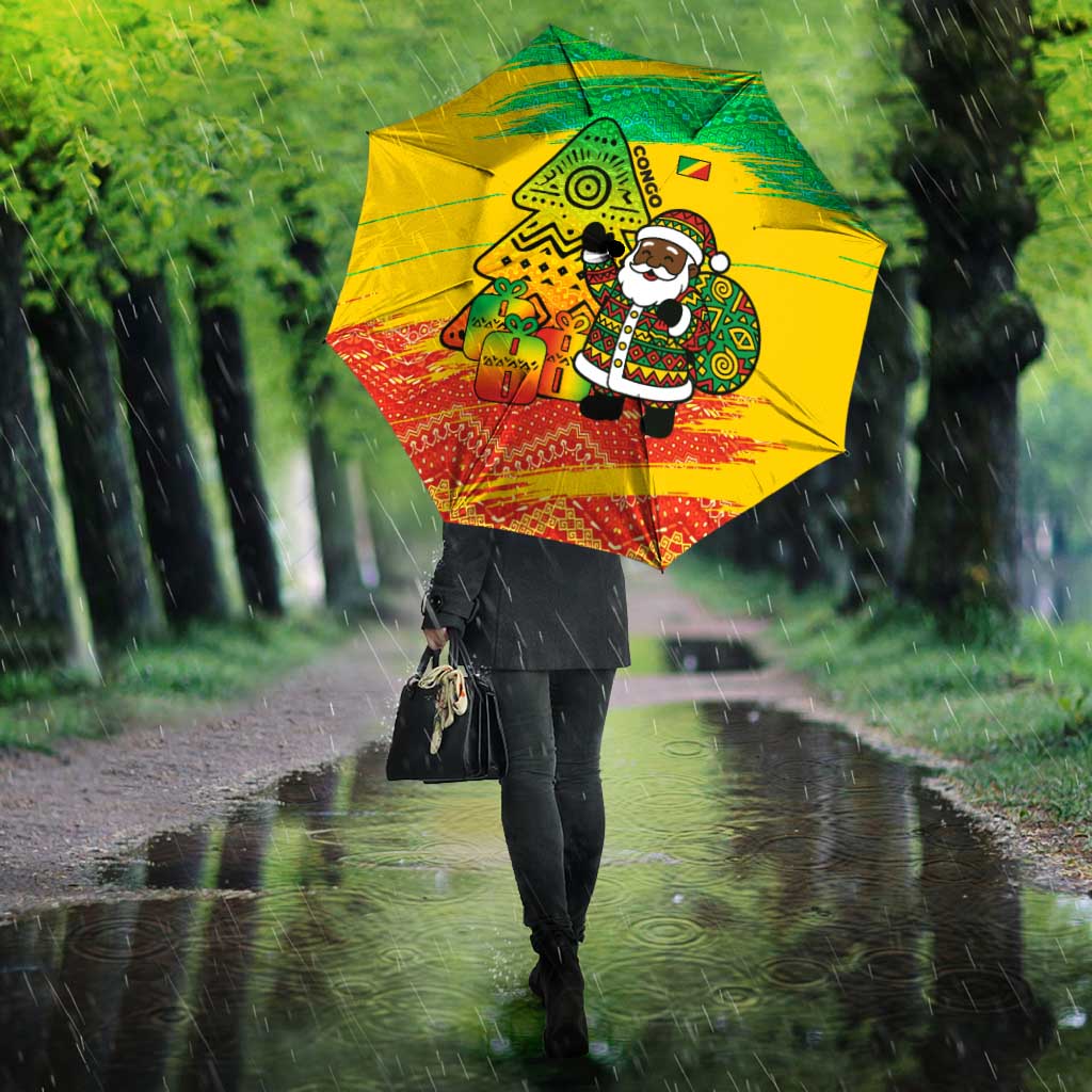 Congo Christmas Umbrella with African Santa Tribal Tree and Colorful Gift Design - Wonder Print Shop