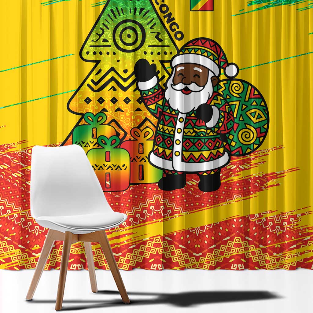 Congo Christmas Window Curtain with African Santa Tribal Tree and Colorful Gift Design - Wonder Print Shop