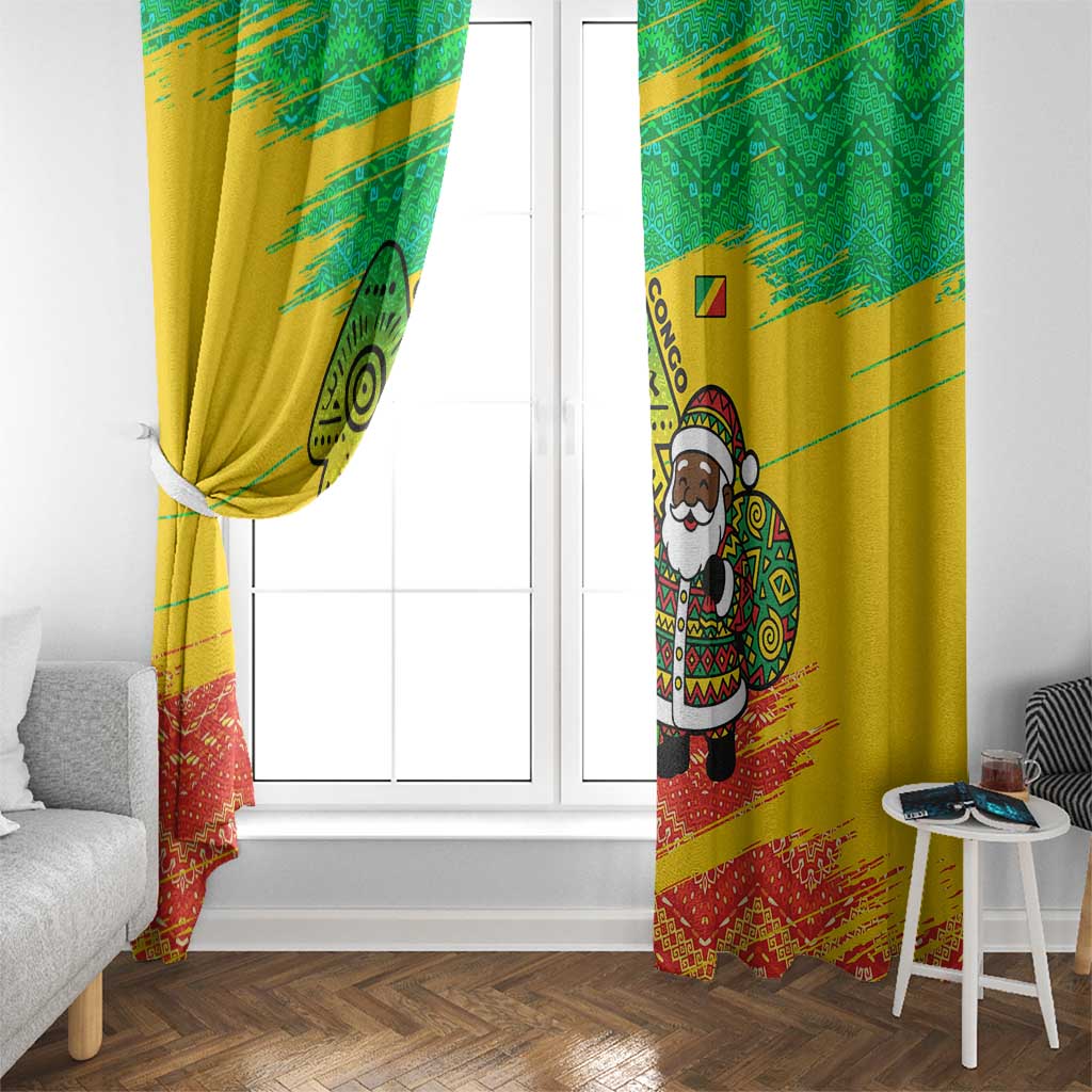 Congo Christmas Window Curtain with African Santa Tribal Tree and Colorful Gift Design - Wonder Print Shop