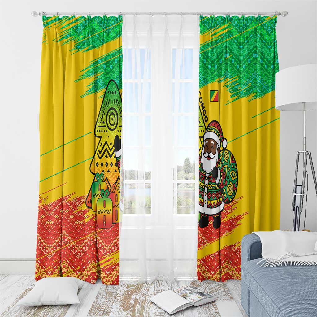 Congo Christmas Window Curtain with African Santa Tribal Tree and Colorful Gift Design - Wonder Print Shop