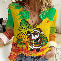 Congo Christmas Women Casual Shirt with African Santa Tribal Tree and Colorful Gift Design - Wonder Print Shop
