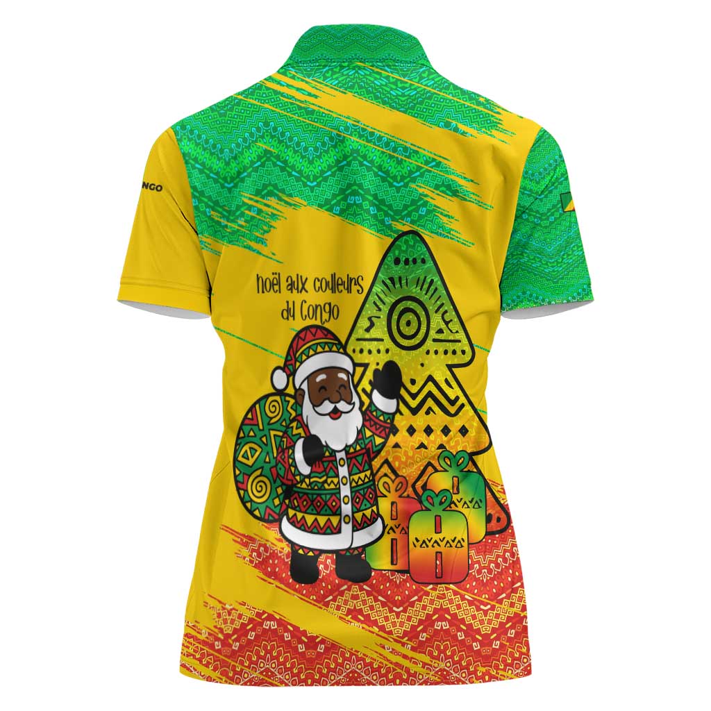 Congo Christmas Women Polo Shirt with African Santa Tribal Tree and Colorful Gift Design - Wonder Print Shop