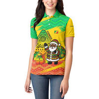 Congo Christmas Women Polo Shirt with African Santa Tribal Tree and Colorful Gift Design - Wonder Print Shop