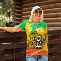 Congo Christmas Women Polo Shirt with African Santa Tribal Tree and Colorful Gift Design - Wonder Print Shop
