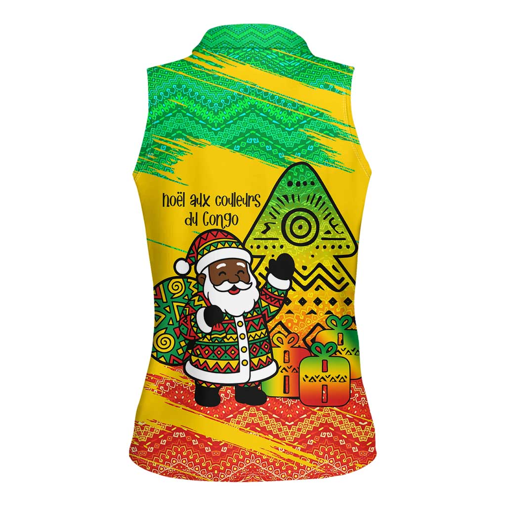 Congo Christmas Women Sleeveless Polo Shirt with African Santa Tribal Tree and Colorful Gift Design - Wonder Print Shop