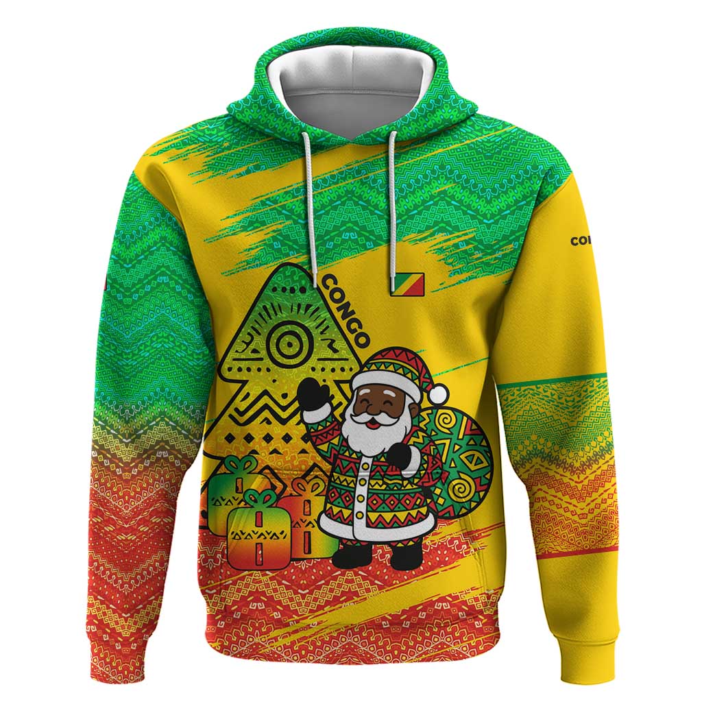 Congo Christmas Zip Hoodie with African Santa Tribal Tree and Colorful Gift Design - Wonder Print Shop
