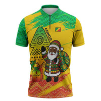 Congo Christmas Zipper Polo Shirt with African Santa Tribal Tree and Colorful Gift Design - Wonder Print Shop