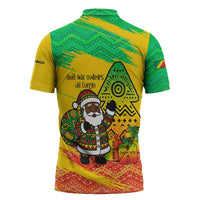 Congo Christmas Zipper Polo Shirt with African Santa Tribal Tree and Colorful Gift Design - Wonder Print Shop