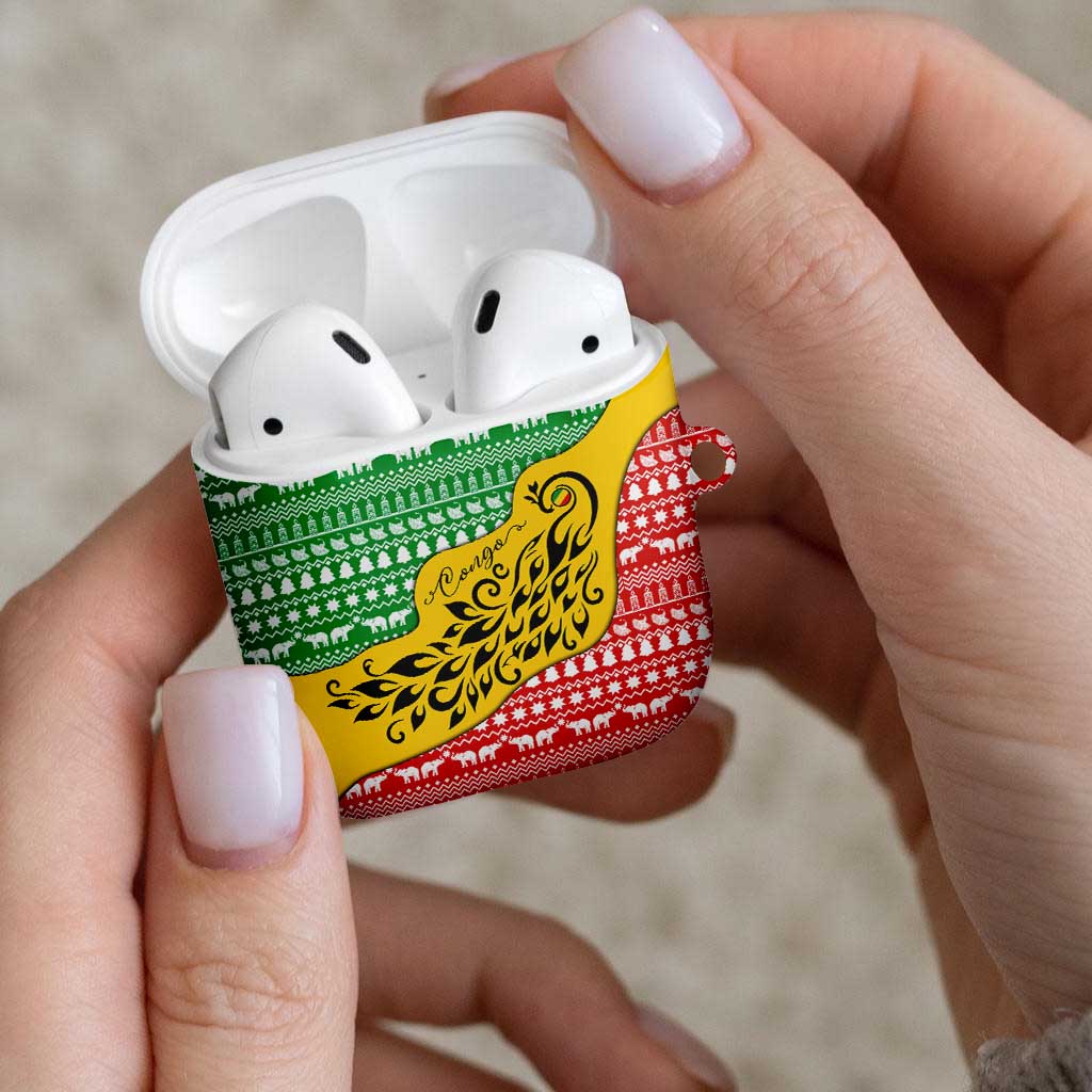 Congo Christmas AirPods Case with Tribal Tree Design Coat of Arms and Animal Pattern - Wonder Print Shop