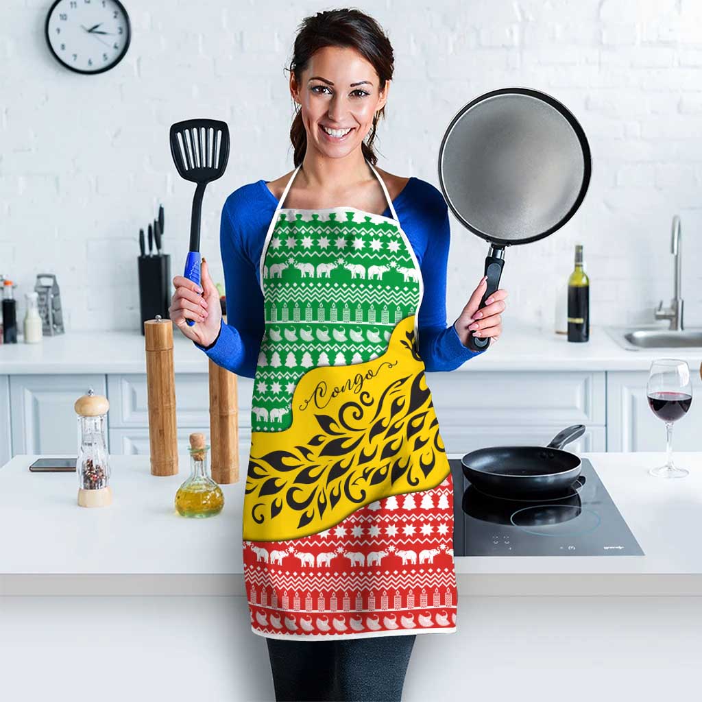Congo Christmas Apron with Tribal Tree Design Coat of Arms and Animal Pattern - Wonder Print Shop