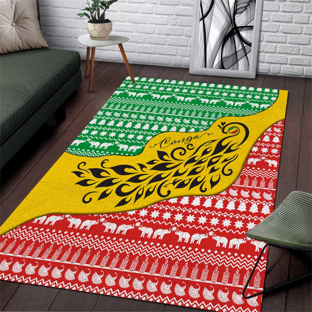 Congo Christmas Area Rug with Tribal Tree Design Coat of Arms and Animal Pattern - Wonder Print Shop
