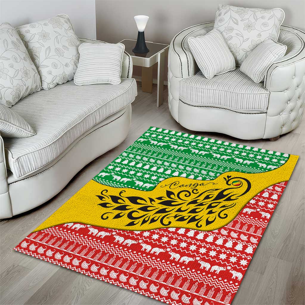 Congo Christmas Area Rug with Tribal Tree Design Coat of Arms and Animal Pattern - Wonder Print Shop