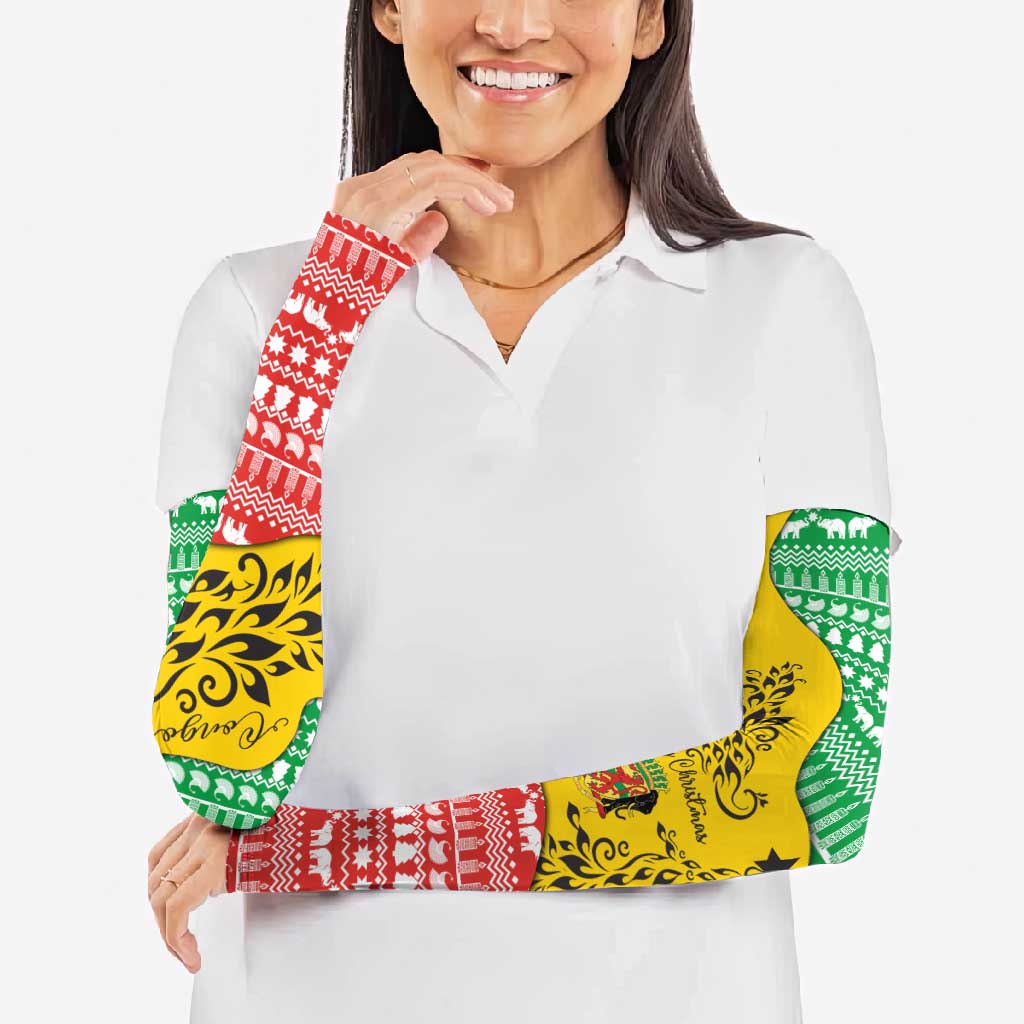 Congo Christmas Arm Sleeves with Tribal Tree Design Coat of Arms and Animal Pattern - Wonder Print Shop