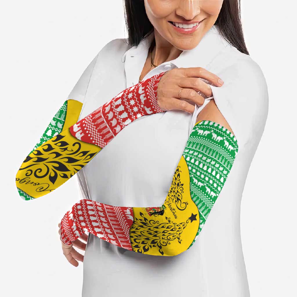 Congo Christmas Arm Sleeves with Tribal Tree Design Coat of Arms and Animal Pattern - Wonder Print Shop