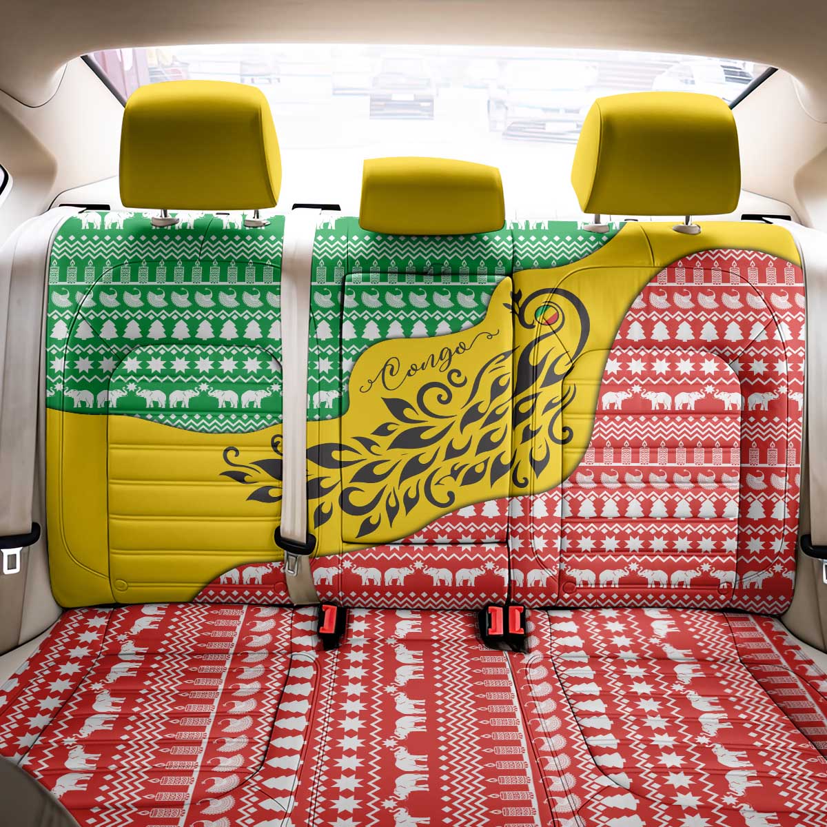 Congo Christmas Back Car Seat Cover with Tribal Tree Design Coat of Arms and Animal Pattern - Wonder Print Shop