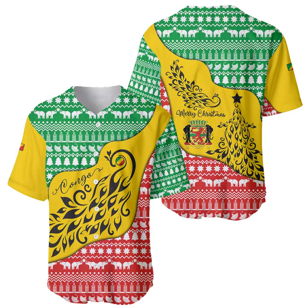 Congo Christmas Baseball Jersey with Tribal Tree Design Coat of Arms and Animal Pattern - Wonder Print Shop