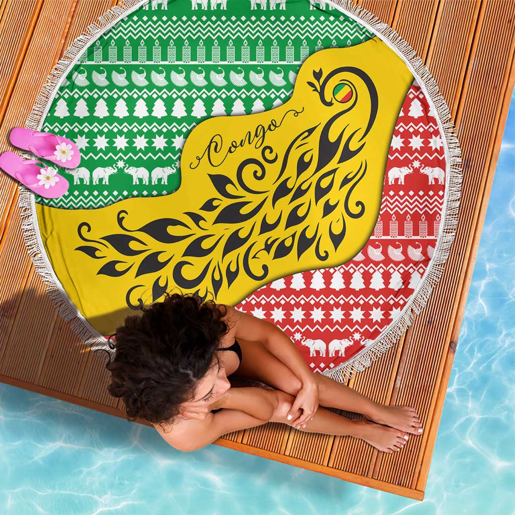 Congo Christmas Beach Blanket with Tribal Tree Design Coat of Arms and Animal Pattern - Wonder Print Shop