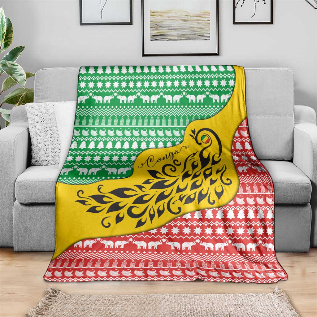 Congo Christmas Blanket with Tribal Tree Design Coat of Arms and Animal Pattern - Wonder Print Shop