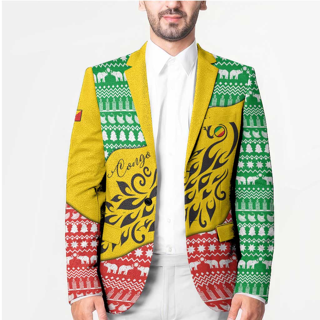 Congo Christmas Blazer with Tribal Tree Design Coat of Arms and Animal Pattern - Wonder Print Shop