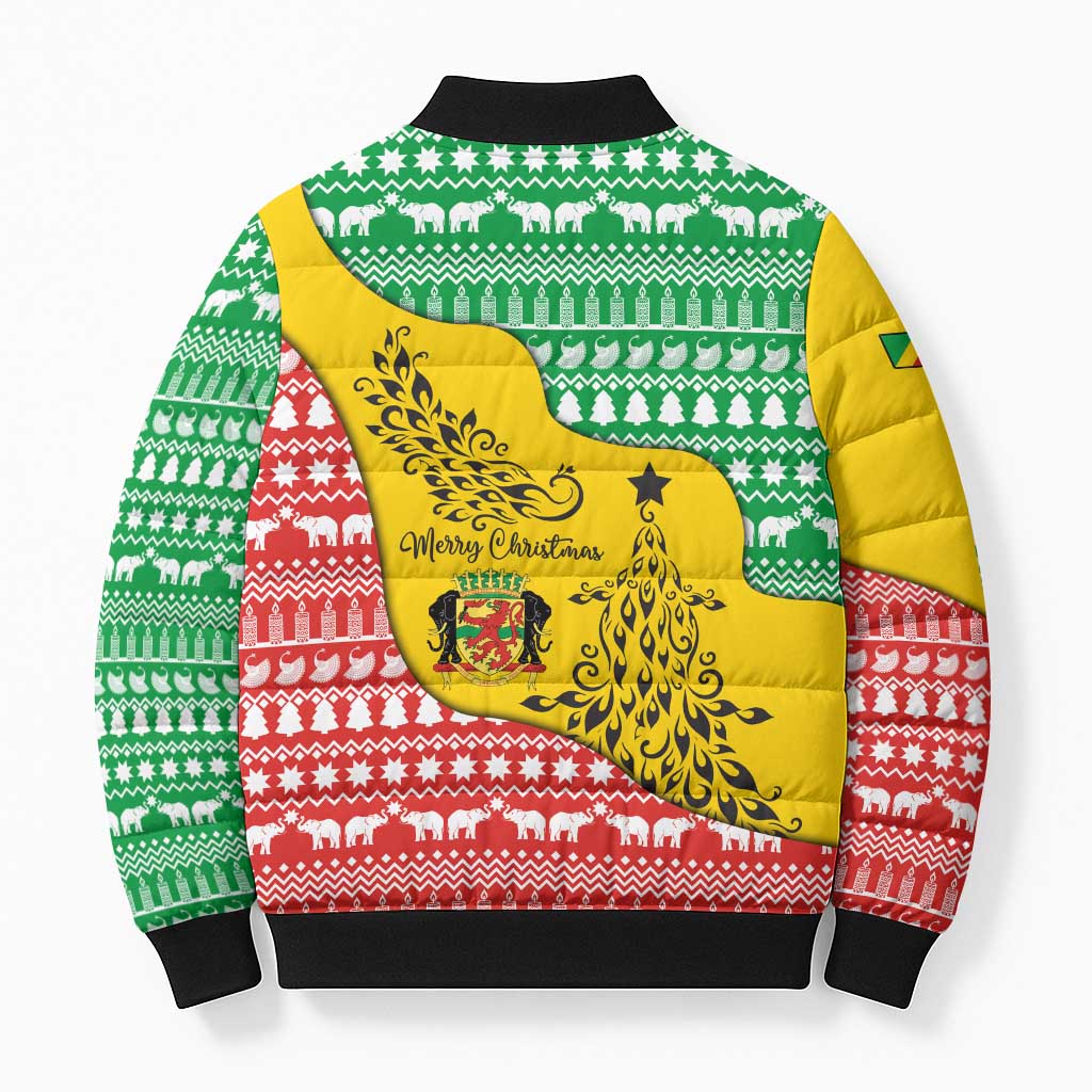 Congo Christmas Bomber Puffer Jacket with Tribal Tree Design Coat of Arms and Animal Pattern - Wonder Print Shop