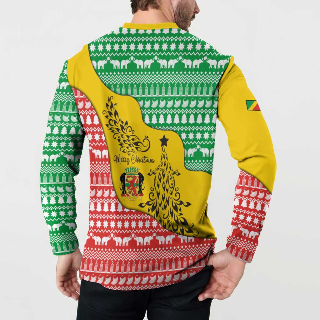 Congo Christmas Button Sweatshirt with Tribal Tree Design Coat of Arms and Animal Pattern - Wonder Print Shop