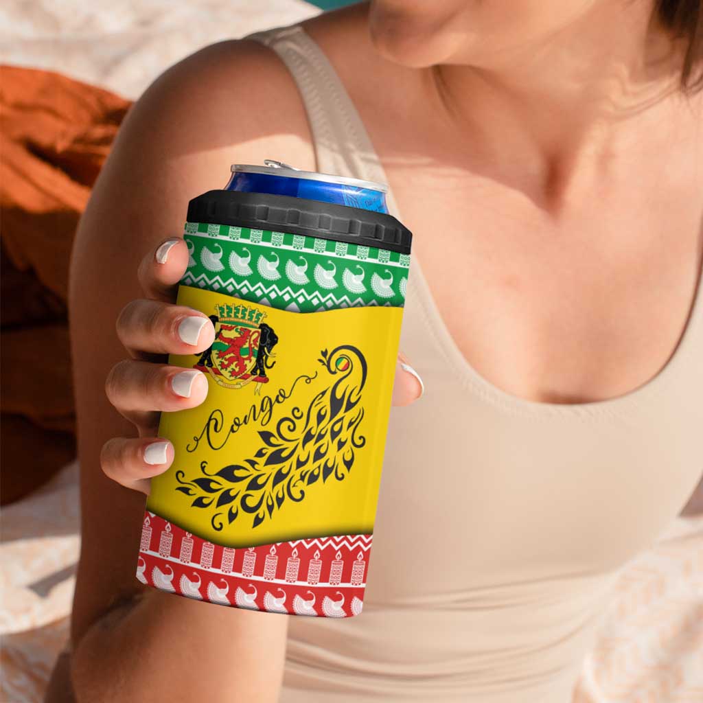 Congo Christmas 4 in 1 Can Cooler Tumbler with Tribal Tree Design Coat of Arms and Animal Pattern - Wonder Print Shop