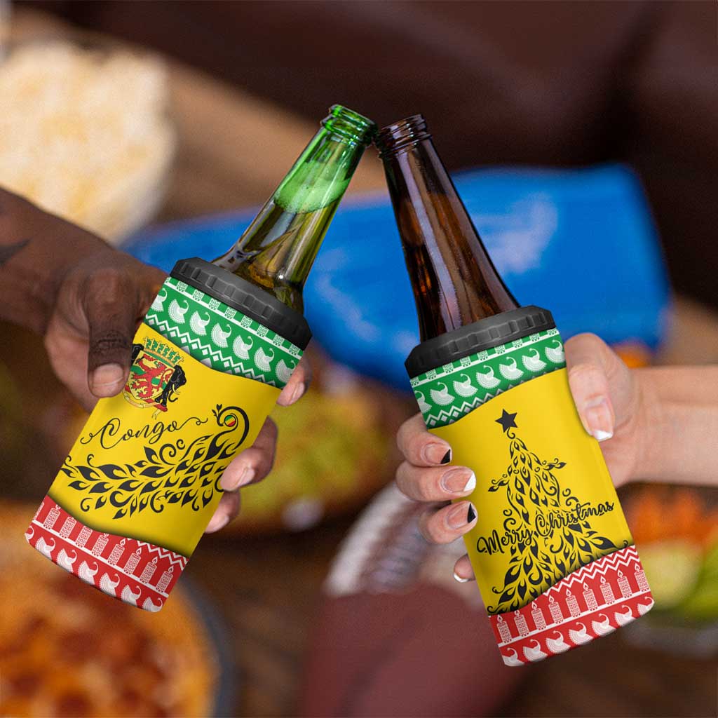 Congo Christmas 4 in 1 Can Cooler Tumbler with Tribal Tree Design Coat of Arms and Animal Pattern - Wonder Print Shop