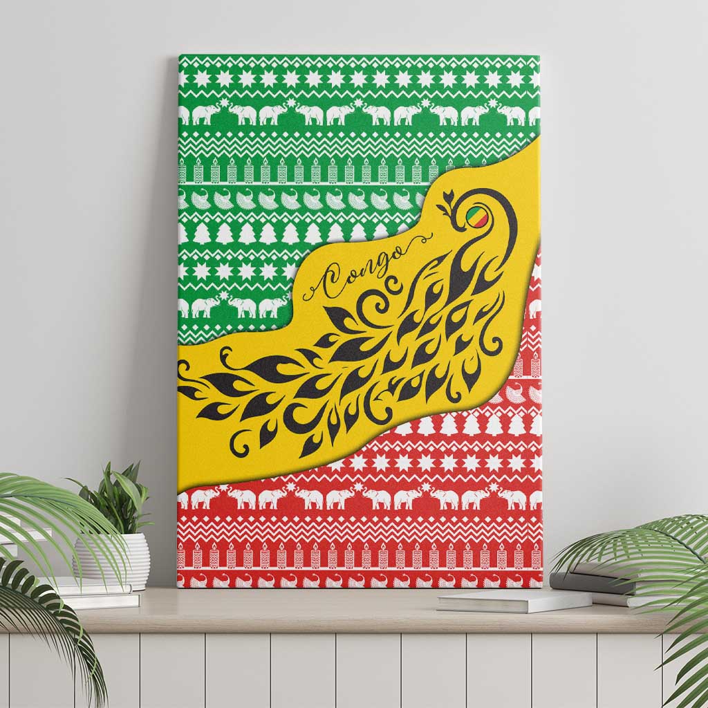 Congo Christmas Canvas Wall Art with Tribal Tree Design Coat of Arms and Animal Pattern - Wonder Print Shop