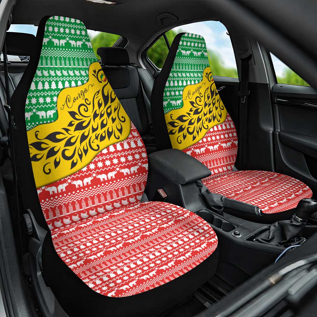 Congo Christmas Car Seat Cover with Tribal Tree Design Coat of Arms and Animal Pattern - Wonder Print Shop