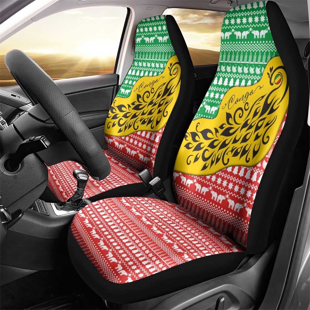Congo Christmas Car Seat Cover with Tribal Tree Design Coat of Arms and Animal Pattern - Wonder Print Shop