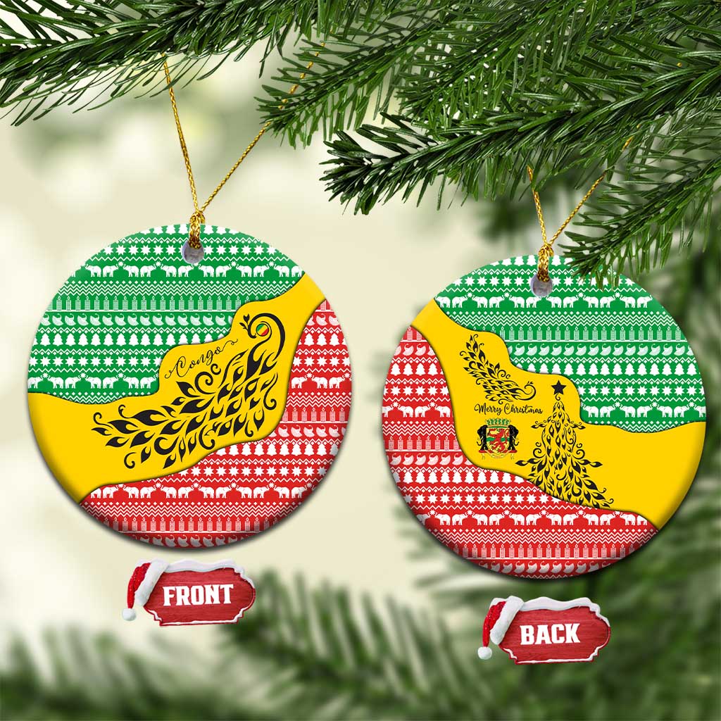 Congo Christmas Ceramic Ornament with Tribal Tree Design Coat of Arms and Animal Pattern - Wonder Print Shop