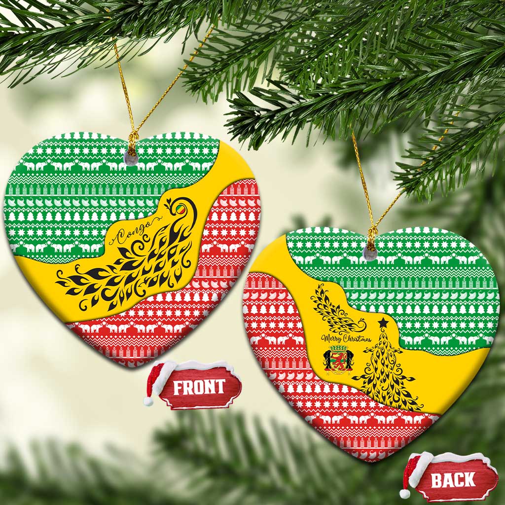 Congo Christmas Ceramic Ornament with Tribal Tree Design Coat of Arms and Animal Pattern - Wonder Print Shop