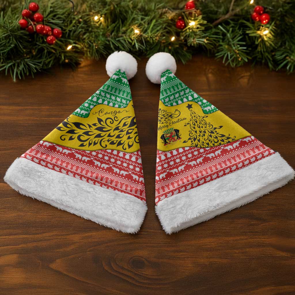 Congo Christmas Santa Hat with Tribal Tree Design Coat of Arms and Animal Pattern - Wonder Print Shop