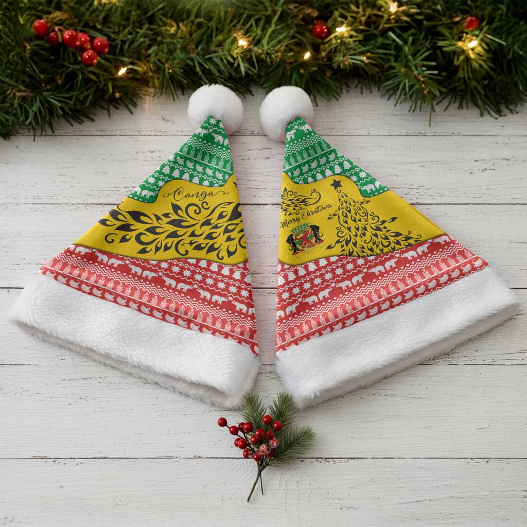 Congo Christmas Santa Hat with Tribal Tree Design Coat of Arms and Animal Pattern - Wonder Print Shop