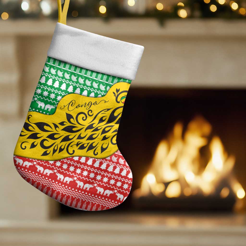 Congo Christmas Stocking with Tribal Tree Design Coat of Arms and Animal Pattern - Wonder Print Shop