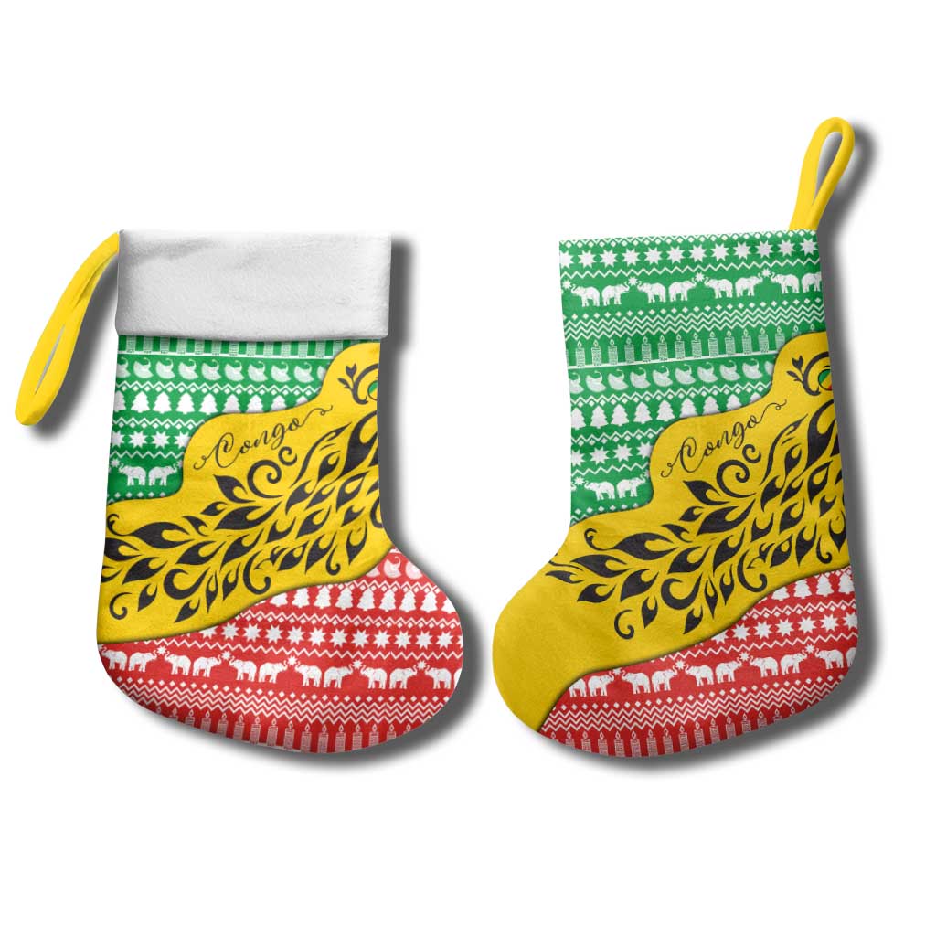 Congo Christmas Stocking with Tribal Tree Design Coat of Arms and Animal Pattern - Wonder Print Shop