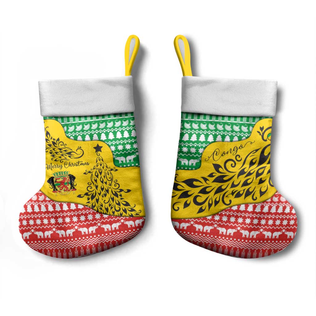 Congo Christmas Stocking with Tribal Tree Design Coat of Arms and Animal Pattern - Wonder Print Shop
