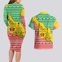 Congo Christmas Couples Matching Long Sleeve Bodycon Dress and Hawaiian Shirt with Tribal Tree Design Coat of Arms and Animal Pattern - Wonder Print Shop