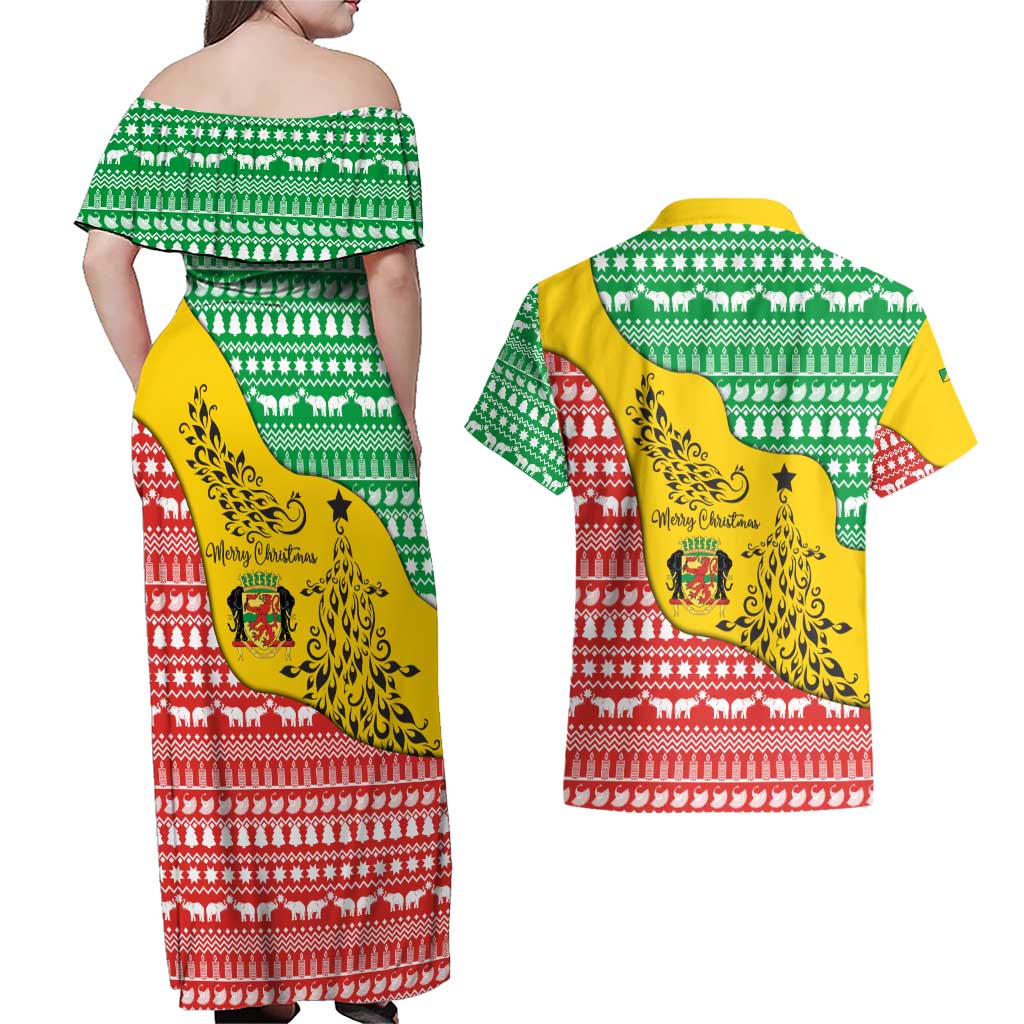 Congo Christmas Couples Matching Off Shoulder Maxi Dress and Hawaiian Shirt with Tribal Tree Design Coat of Arms and Animal Pattern - Wonder Print Shop